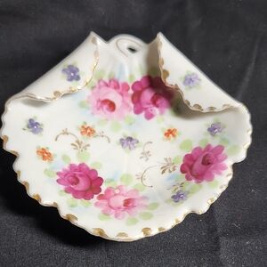 Hand-Painted Floral Porcelain Shell Dish